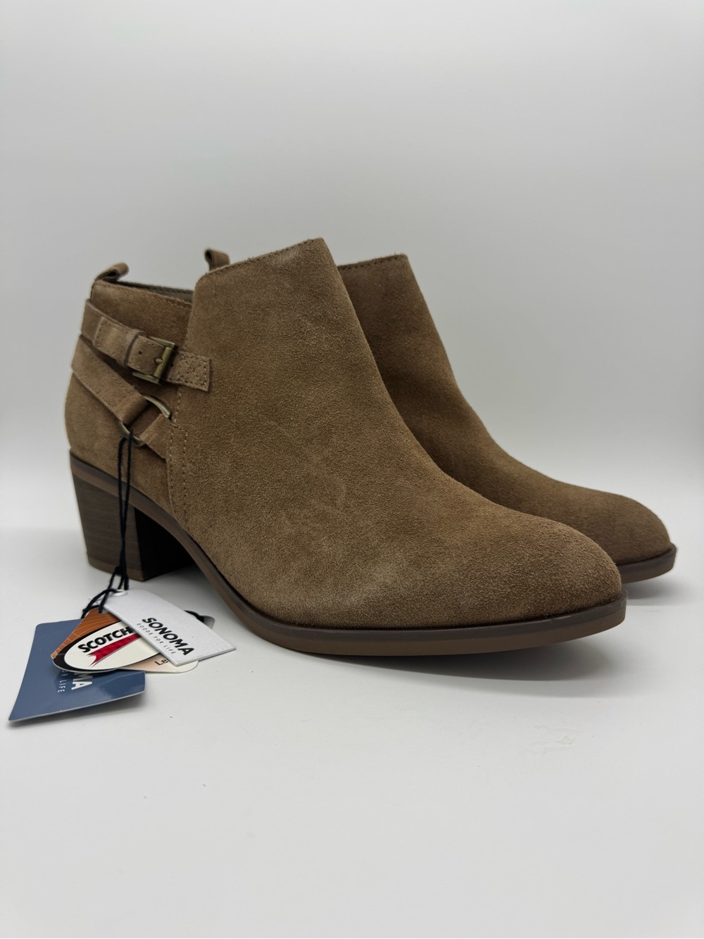 Sonoma Taupe Suede Ankle Booties w/ Buckle Brand New in Box women’s size 10